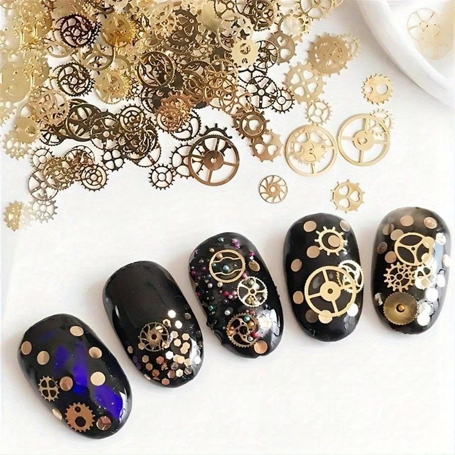 15g/box Nail Art Accessory Metallic Gear Steampunk Mechanical Time Gear & Christmas Decoration Piece DIY Nail Charms Nail Gems Nail Supplies
