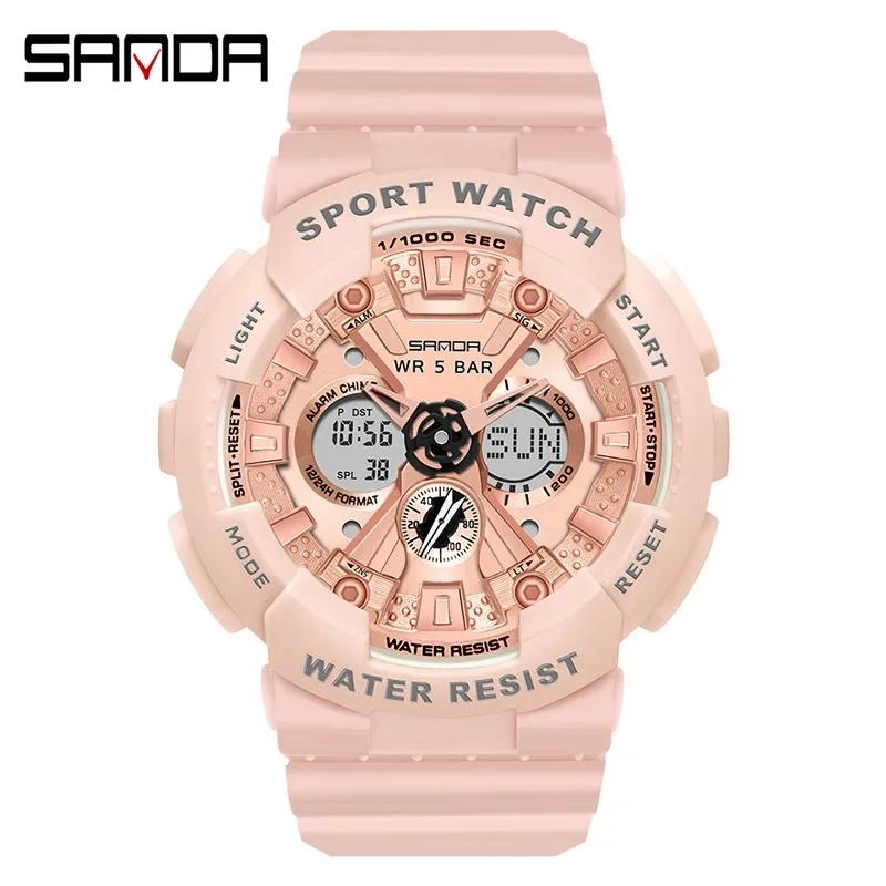 SANDA 6068 Watch ZSK FEMALE ELECTRONIC WATCH Middle School Student Sports Personality Trend Double Watch Temperament