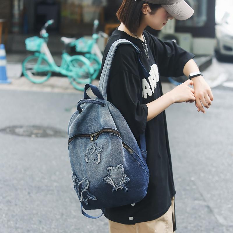 Rucsac Școlar pentru Elevi Rucsac Denim cu Gradient pentru Elevi de Gimnaziu