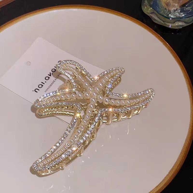 

Заколка-краб Морская звезда Y2K для женщин, роскошная металлическая заколка с кристаллами, пляжные украшения для волос, модные заколки-крабы, аксессуары для волос