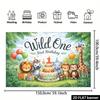 2D Jungle Wild One 1st Birthday Backdrop - Lion Tiger & Elephant Banner for Baby First Birthday Photoshoot