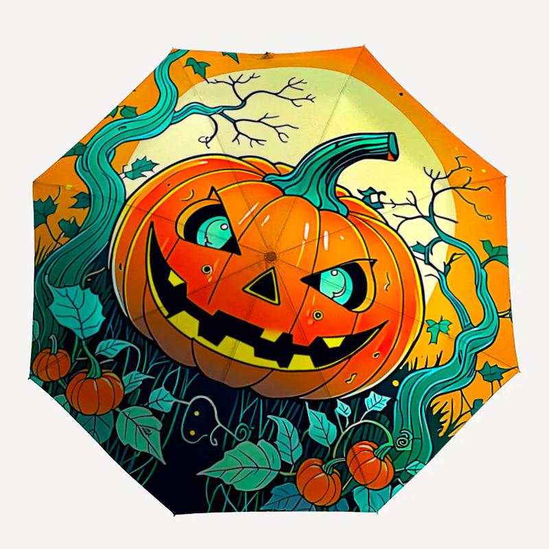 

1pc Pumpkin Halloween Automatic Folding Umbrella Compact Lightweight Travel Umbrella with 8-Rib Sturdy Frame, Windproof & Self067