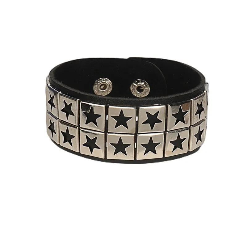 PU Leather Bracelet Punk Goth Studded Spike Rivet Buckle Wristband Cuff Bangle Black Gothic Steampunk for Men Women Unisex 80s