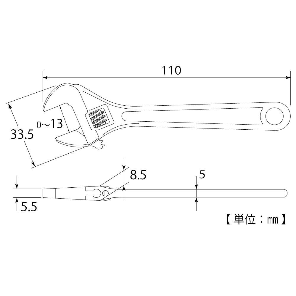 TOP Opening JIS Monkey Wrench (TOP) 0-13mm, Standard, Tsubame-Sanjo, Japan, Forged, Heat-Treated, H-100
