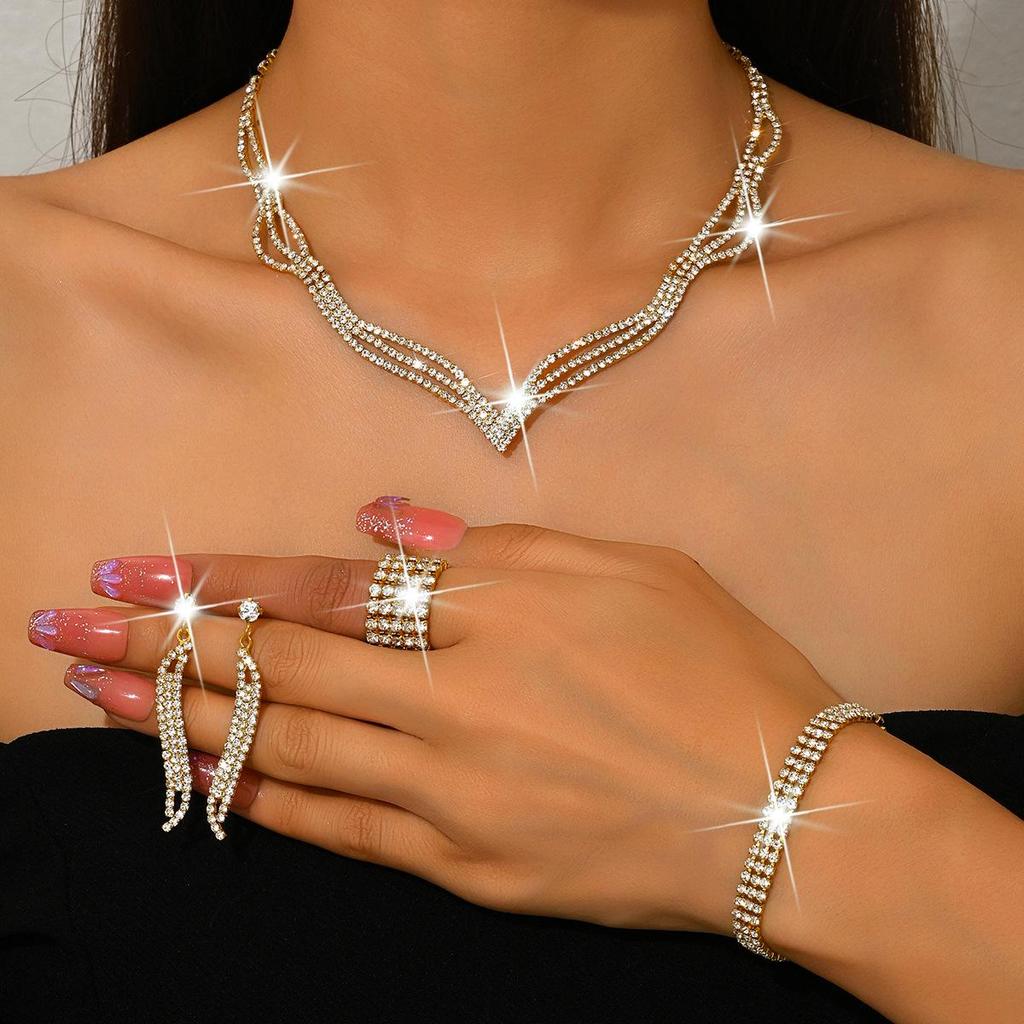 Three-Piece Bridal Rhinestone Necklace Jewelry Set