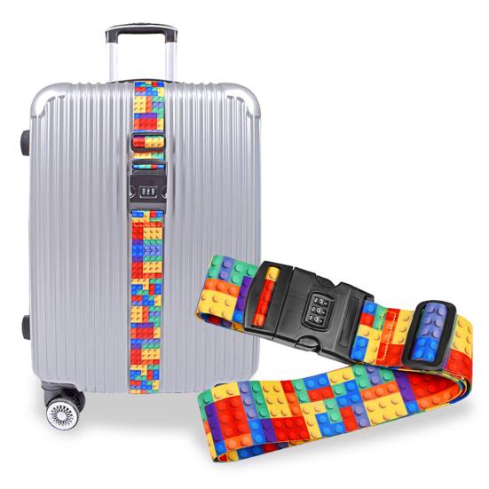Luggage Strap Coded Lock Heavy Duty Wide Long Detachable Colorful Block Printed Travel Suitcase Band Business Trip Supplies