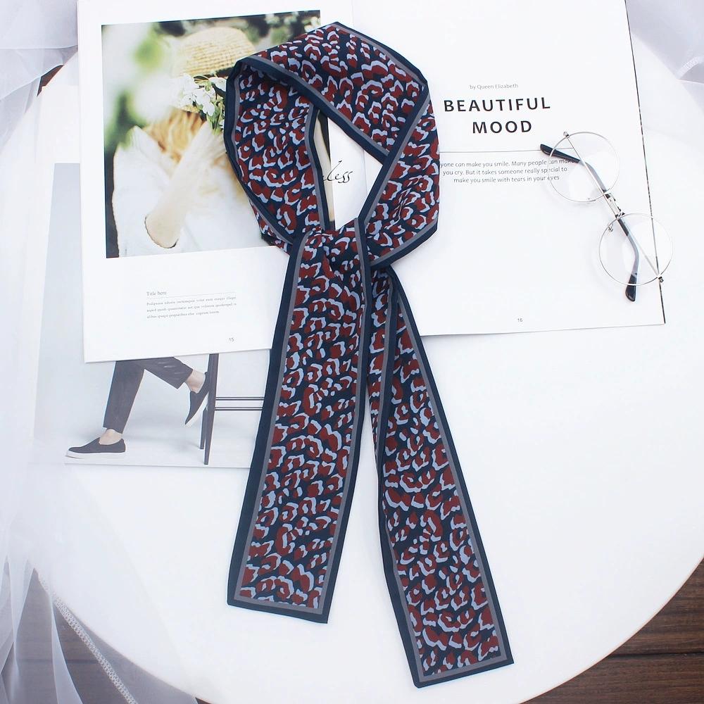 Korean Leopard Printed Skinny Scarf Women Soft Double Sided Neckerchief Hairband Lady Headband Bagscarf Female Neck Tie