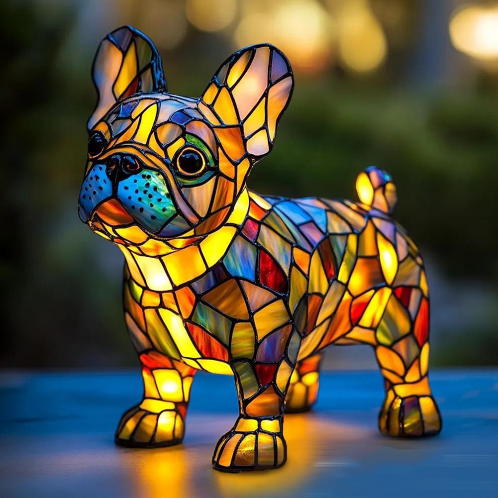 Dog Lamp Stained Resin Dog Tabletop Night Light Vintage Night Light Animals Sculpture for Bedroom and Living Room Decoration