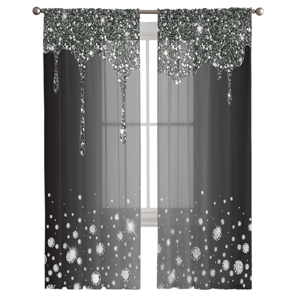 Perdele de Fereastră Negre cu Textură de Picătură de Diamant Strălucitor Pentru Living Dormitor Bucătărie Voal Translucid Tratament Fereastră