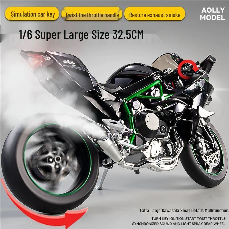 XLG Key Start 1:6 Kawasaki H2R Motorcycle Model with Ignition, Spray, and Sound Effects.
