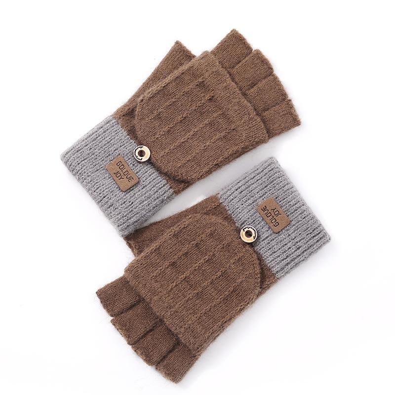 1 Pair Of Women's Gloves Warm Windproof Outdoor Alpaca Fleece Knitted Fingerless Gloves