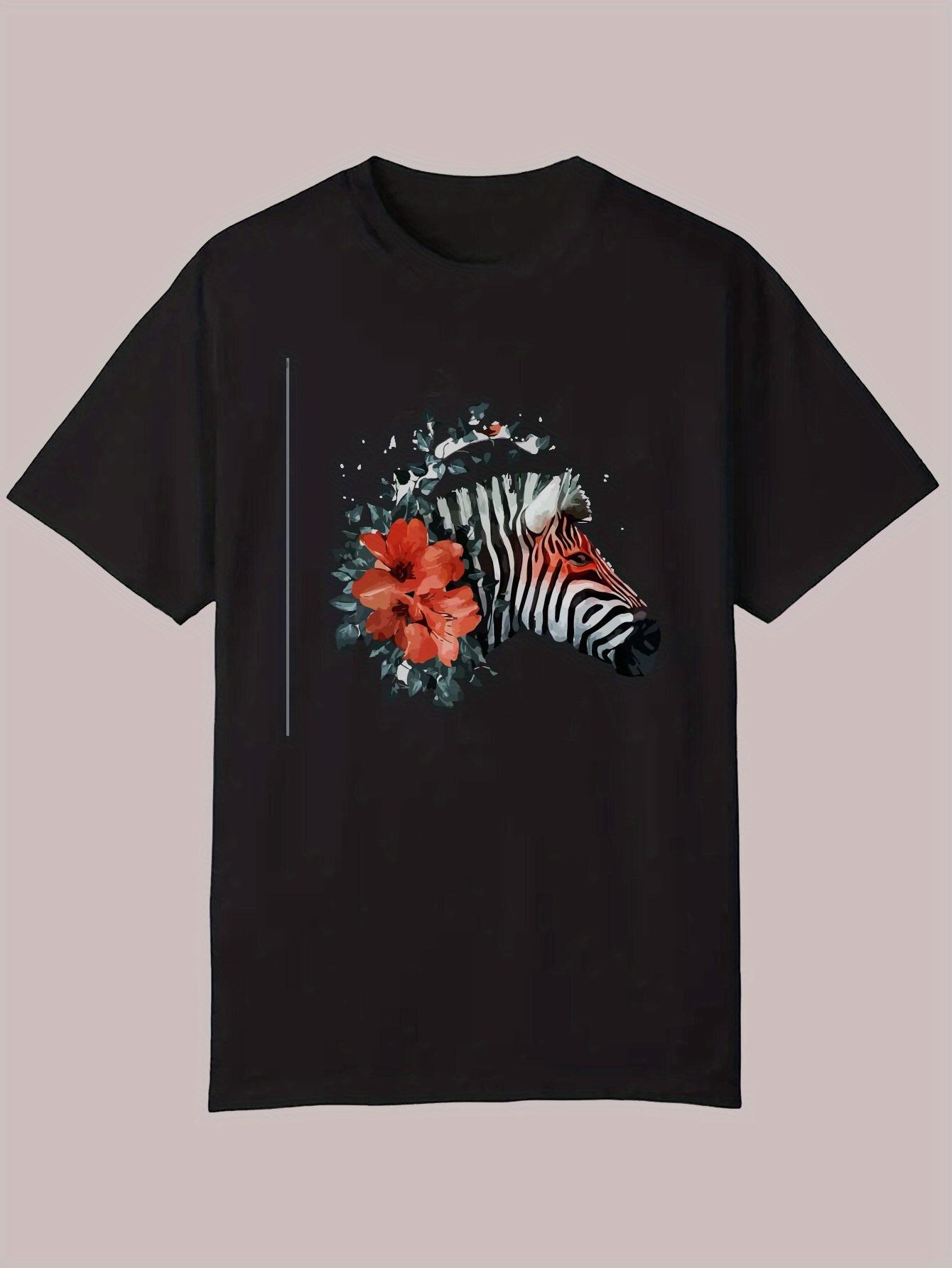 Summer Casual Short Sleeve T-shirt - Zebra Floral Animal Print XXL