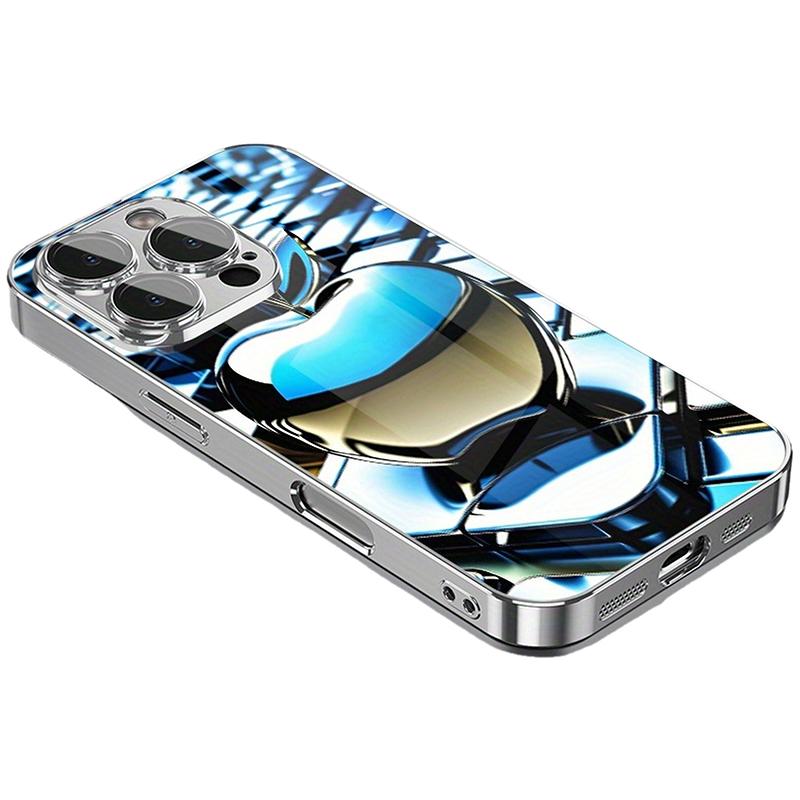 Luxury Gradient Texture For Apple Print Glass Electroplated Silver Phone Case For Samsung Galaxy S25 S24 S23 Ultra Plus FE Cover