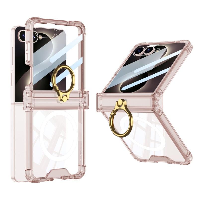 Transparent Shockproof Flip Phone Case Galaxy Z 8 With Built-in MagSafe Magnet Ring Stand Air Cushion Hinge