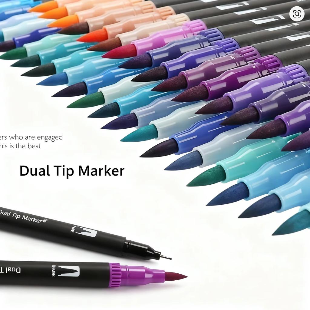 48-teiliges doppelseitiges Kunst-Marker-Set, feine & Pinselspitze Buntstifte für Künstler, Zeichen-, Skizzen-, Malzubehör