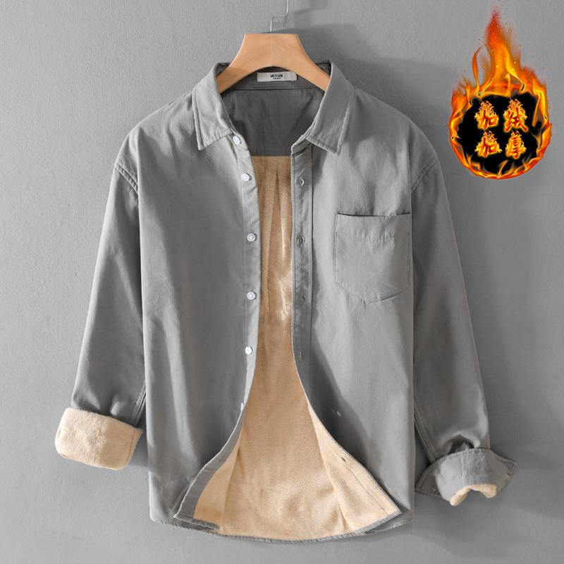 Neues dickes und gefüttertes Herrenhemd, lässig und schlicht, aus reiner Baumwolle, warm, warm, Jugendhemd