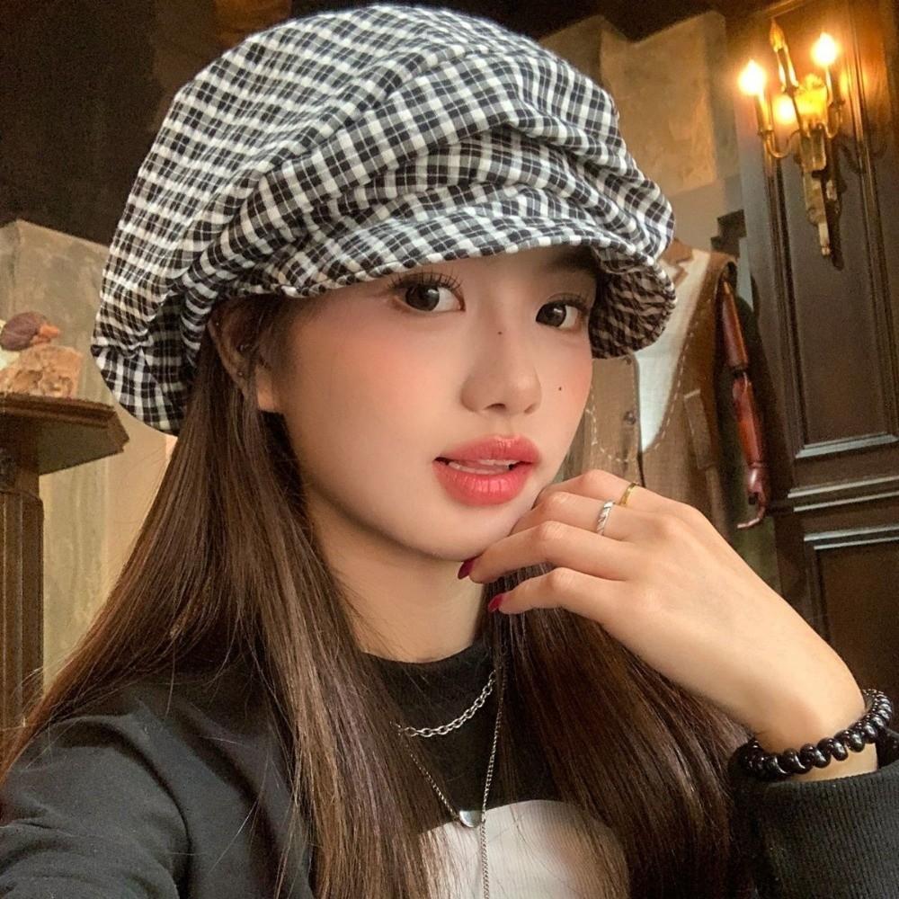 Cloud Y2k Plaid Beret Japanese Newsboy Cap Casual Octagonal Cap  Outdoor