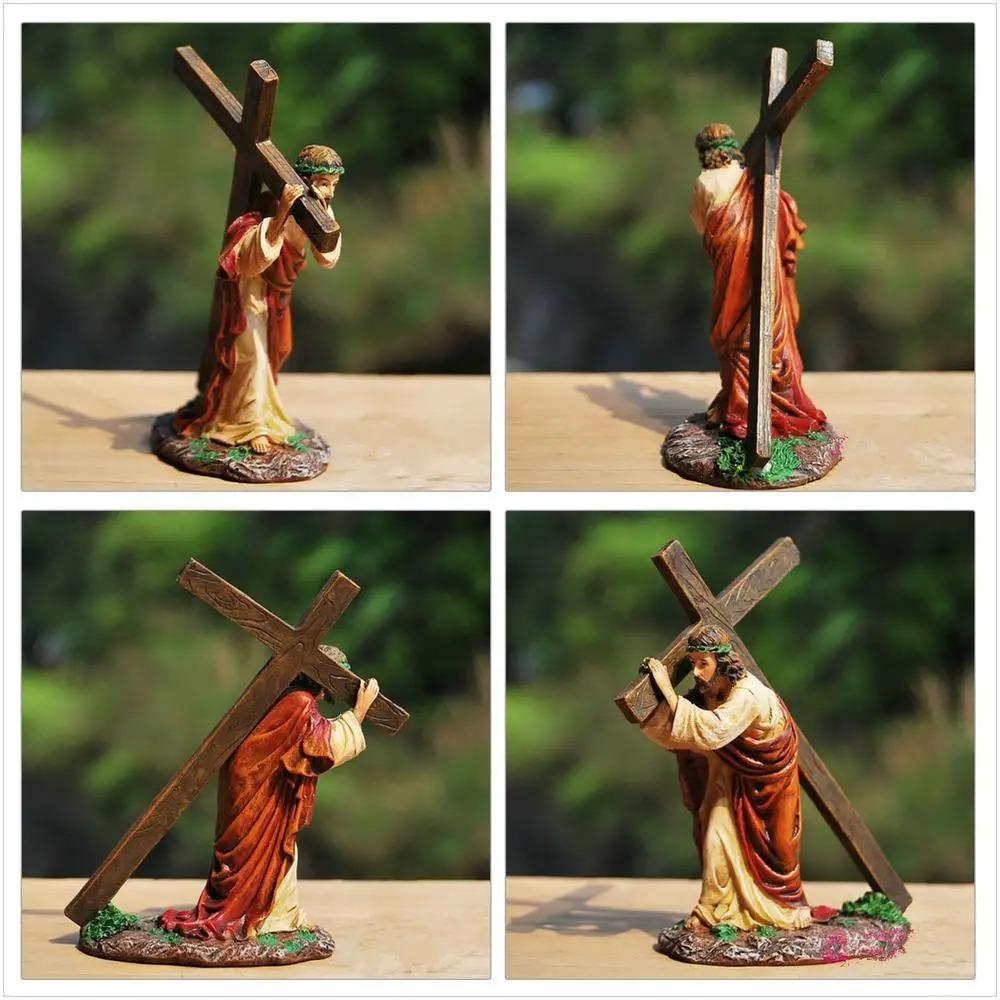 Handmade Jesus Cross Statue Realistic Catholic Religious Accessories Christ Figure Church Decor