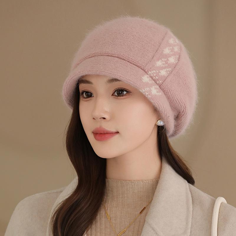 Autumn and Winter Temperament Elegant Mother Hat Women Versatile Middle-aged Elderly Knitted Wool Hat Windproof Ear Protection Beret