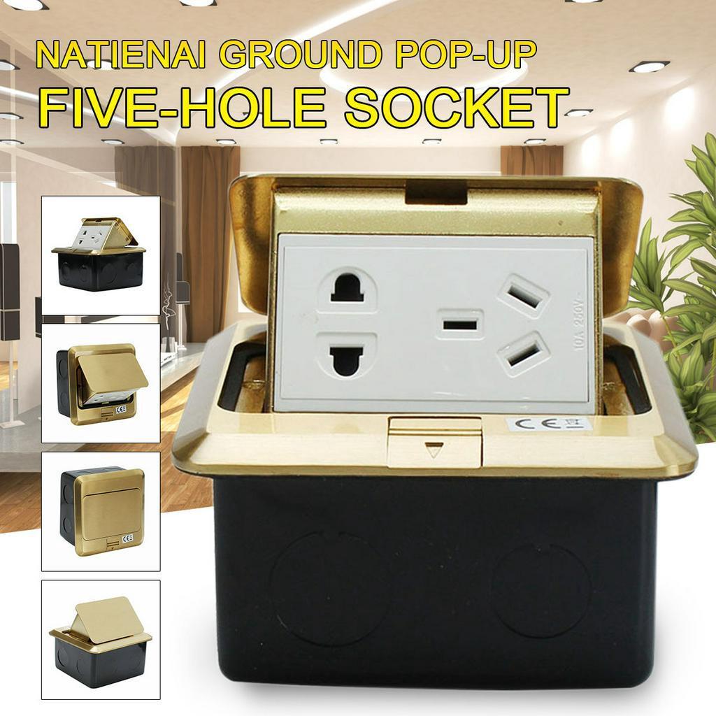 Aluminum Alloy Golden 10A Pops- Up Floor Socket Waterproof Ground Sockets Plug 2 Way Electrical Switches Power Outlet 2500W