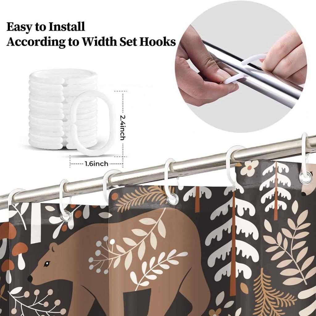 Renaiss Rustic Cabin Shower Curtain Brown Woodland Farmhouse Bath Curtain Hunting Deer Bear Elk Forest Wild Safair Bathroom Decor Animal Shower