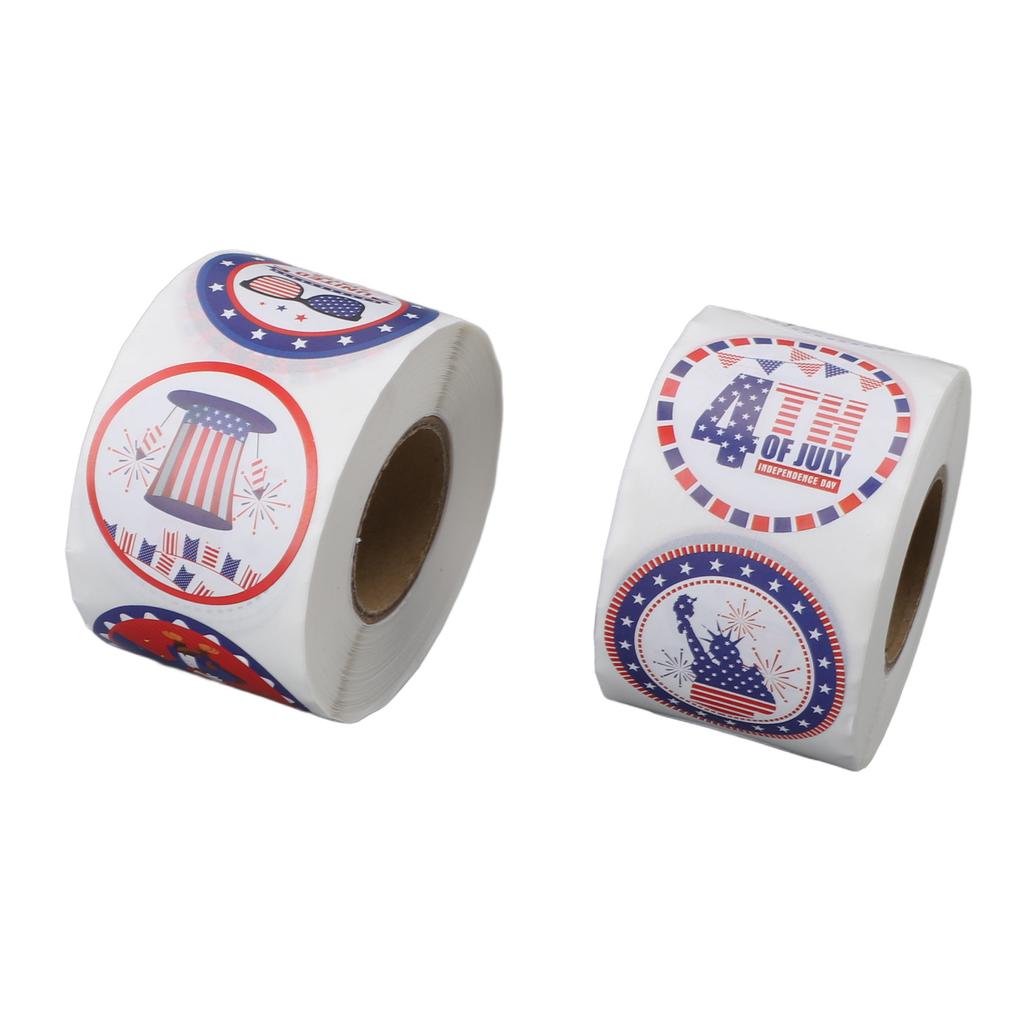 2 Rolls Sticker Patriotic Theme Self Adhesive Sticker Round Cartoon Stickers for Gift Wrapping Envel