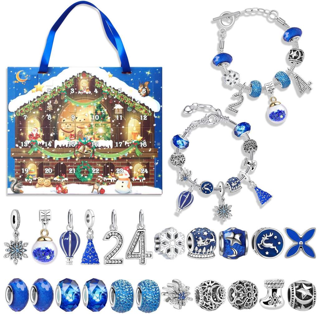 24pcs Christmas Advent Calendar Bracelet Set Christmas Countdown Advent Calendar Charm Bracelets 24 Days DIY Xmas Bracelets Set