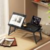 Foldable and adjustable bed table, bamboo laptop bed tray tilting top 83.5x33x34cm black