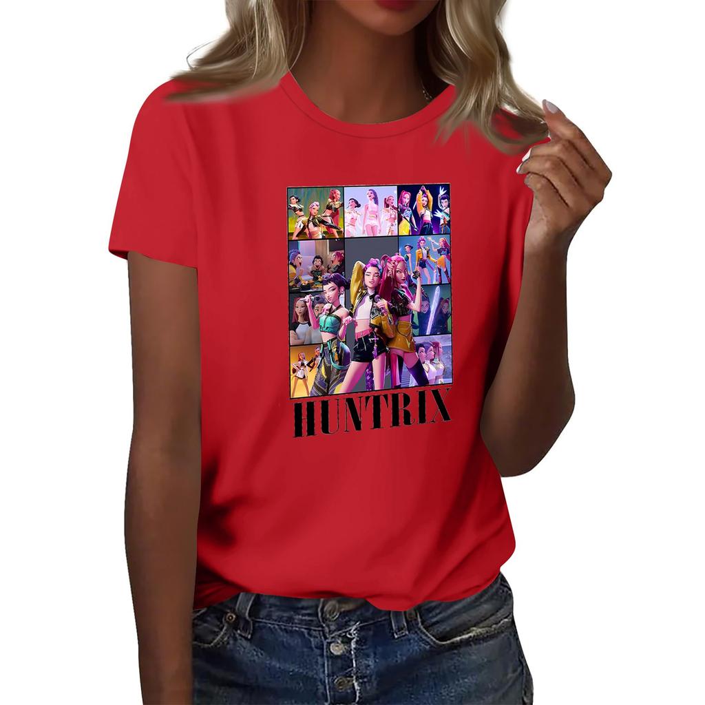 Women's  Group 2D Printed Round Neck Short Sleeve Top