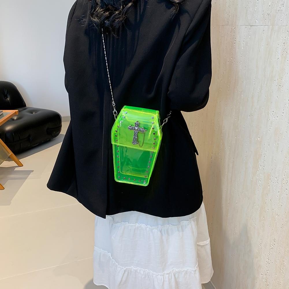 2025 Novelty Coffin Shape Purse Halloween PVC Clear Jelly Chain Crossbody Bag Stadium Approved Phone Bag Punk Retro Shoulder Bag