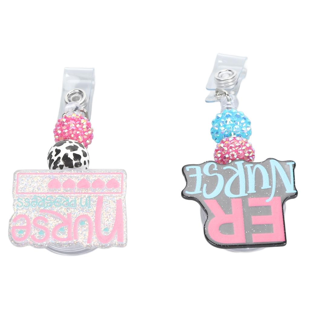 Nurse Badge Reel Holder Retractable Hand Painting Beaded Nursing Student Badge Reel Clip for Nursing