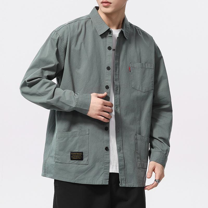 Spring New Solid Color Shirt Men's Long Sleeve Fashion Trend Trendy Casual Cotton Shirt