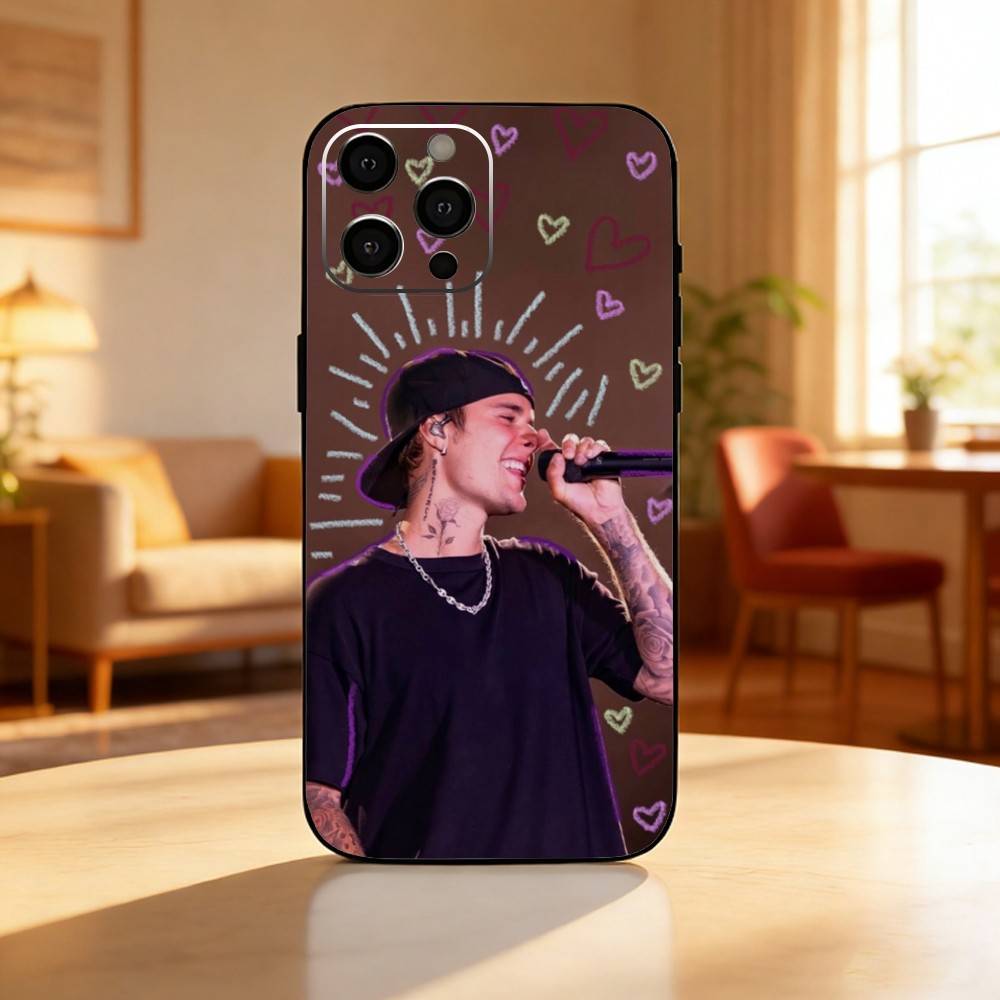 Justin B-Bieber Phone Case For iPhone17,16,15,14,13,12 Plus,Max Soft Silicone Black Cover iPhone15pro