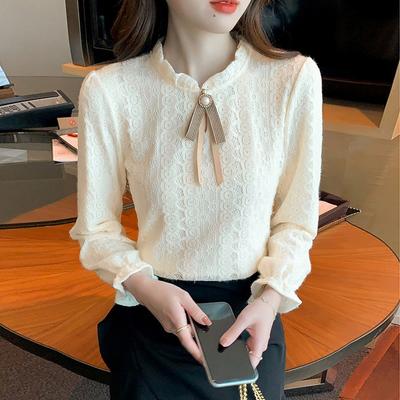 Semi-turtleneck Lace Bottoming Shirt Women's Autumn and Winter Velvet New Inner Foreign Style Shirt Design Sense Niche Top