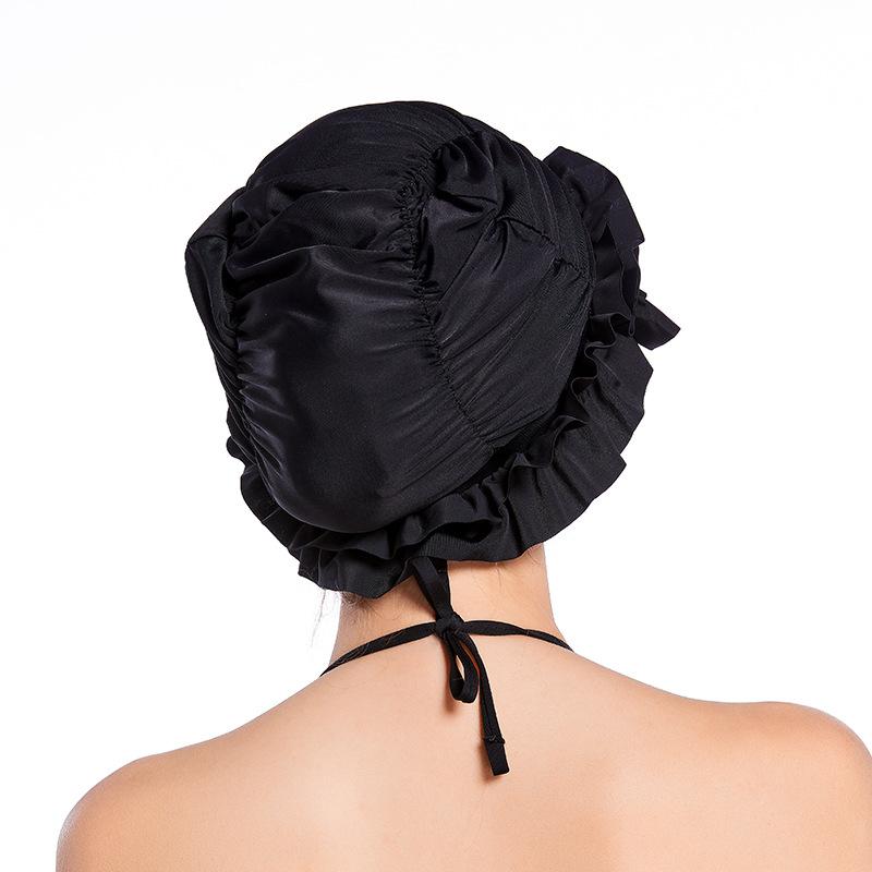 Women Ruffle Swim Cap Stretchy Ear Cover Hat Long Hair Protection Cap