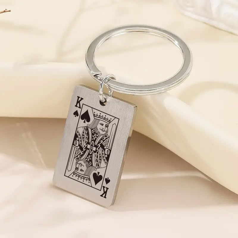 [ALOHAMONI] Metal Playing Cards Vintage American Keychain Key Ring Spade