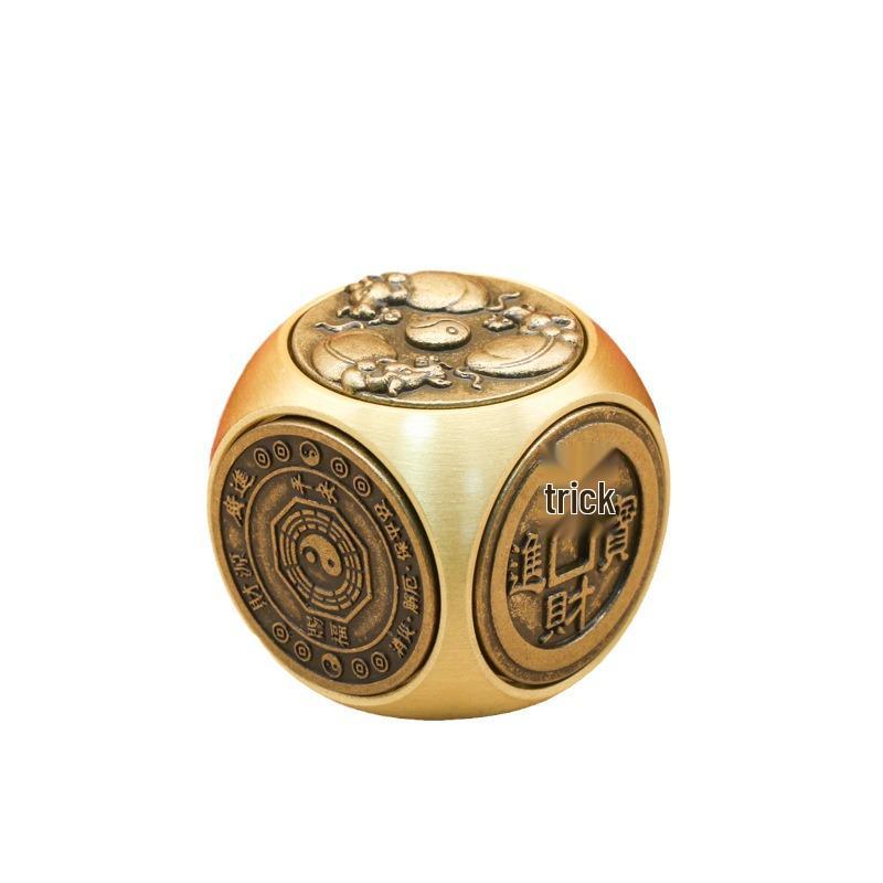 Zodiac Luck and Wealth Brass Fidget Cube: Eight-Sided Rotating Spinner