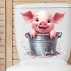 Pink Pig In Bathtub Toilet Stickers, Cute Waterproof Removable Self-Adhesive for Bathroom Decor