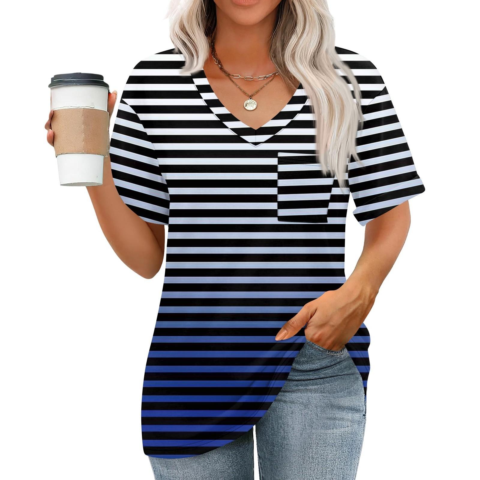 

Женские топы с V-образным вырезом и коротким рукавом Блузки Повседневные модные принты Туники Топы с карманами XL