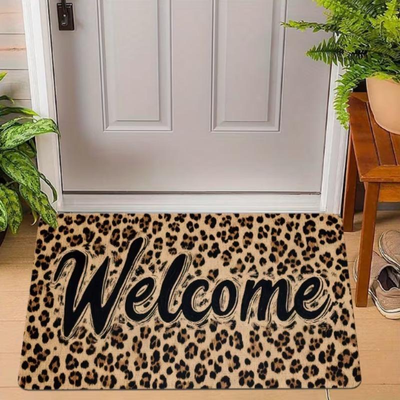 Retro Leopard Print Anti Slip Carpets Flannel Floor Mat Exquisite Door Mat Bathroom Rug Indoor and Outdoor Decorative Floor Mat