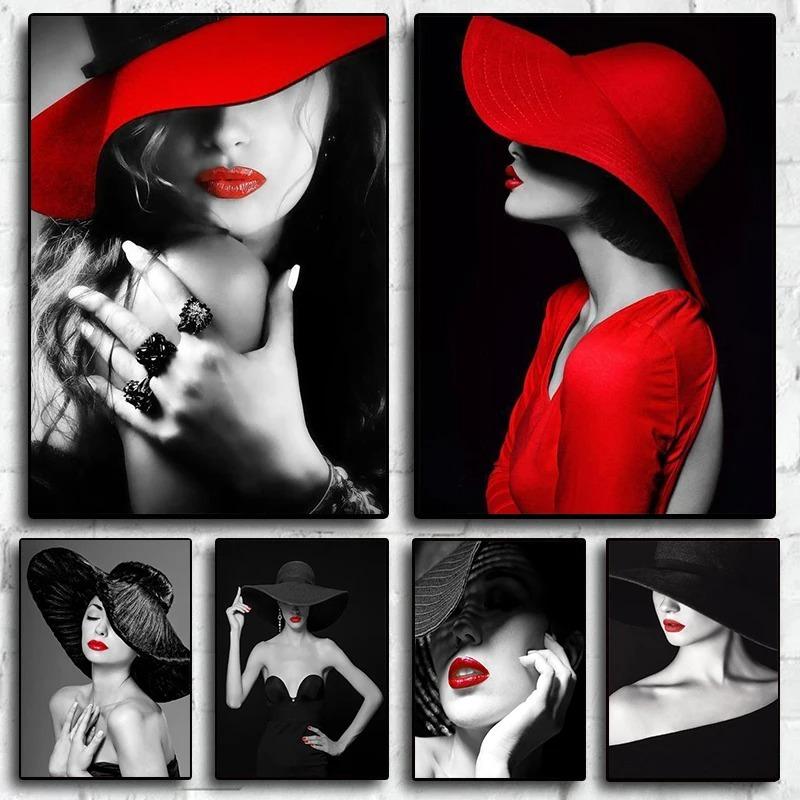 Black White Pictures For Living Room Elegant Red Lips Woman Poster And Print Modern Wall Art Canvas Painting Home Decor