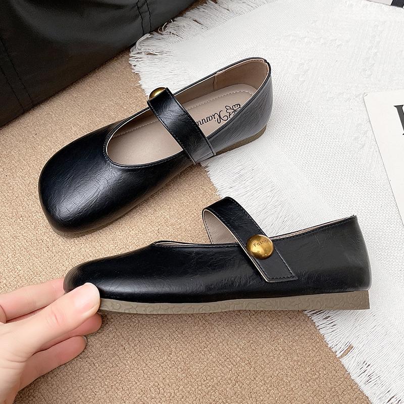 Fashion Mary Jane Shoes for Women Genuine Leather 2025 New Flat Ballet Shoes for Women Round Toe Shallow Mouth Cowhide Women's Shoes