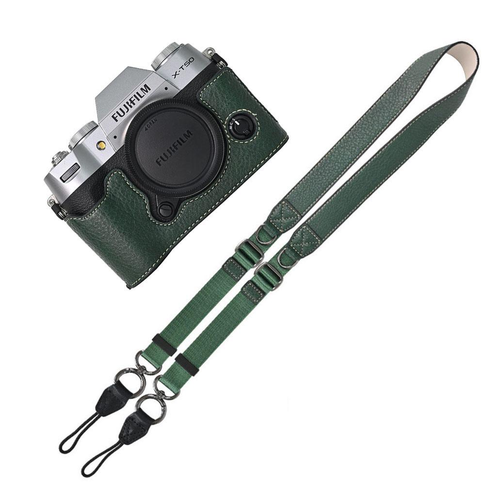 Litchi Pattern PU Leather Camera Half Case for Fujifilm XT50 Fuji X-T50 Bottom Battery Opening Magnetic Cover