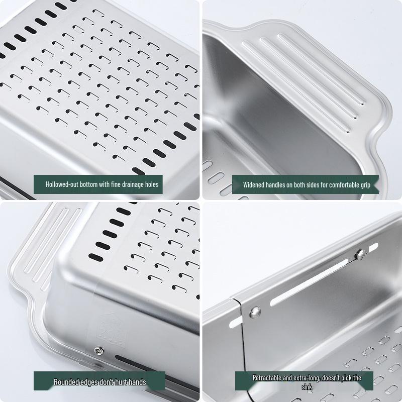 304 Stainless Steel Telescopic Draining Basket for Kitchen Sink - Dish, Bowl, and Plate Organizer.