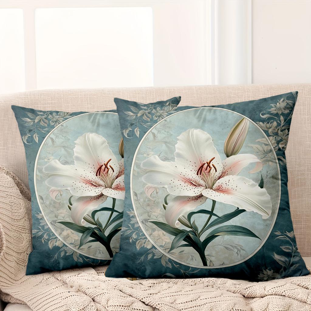 1 Stück Vintage Lilienblumen-Kissenbezug Muster Kissenbezug Geeignet für Sofa Schlafzimmer Auto Kissenbezug