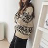 Chic Retro Korean Stand Collar Color Block Knit Cardigan