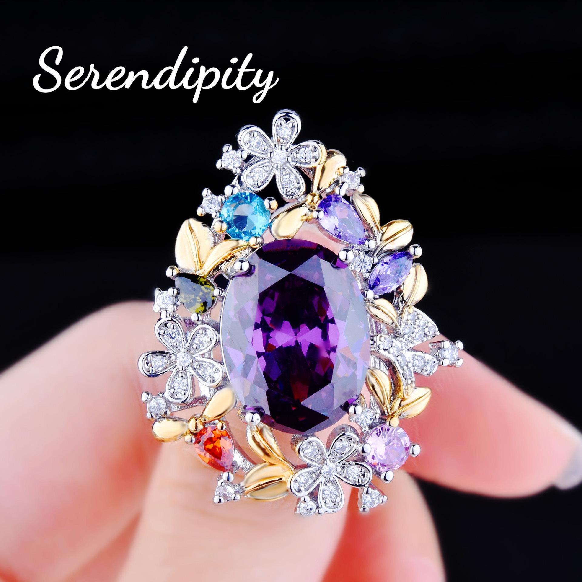 

Foydjew Secret Garden Series Jewelry Luxury Flowers Design Jewelry Sets Amethyst Purple Stone Pendant Necklaces Earrings Rings resizable