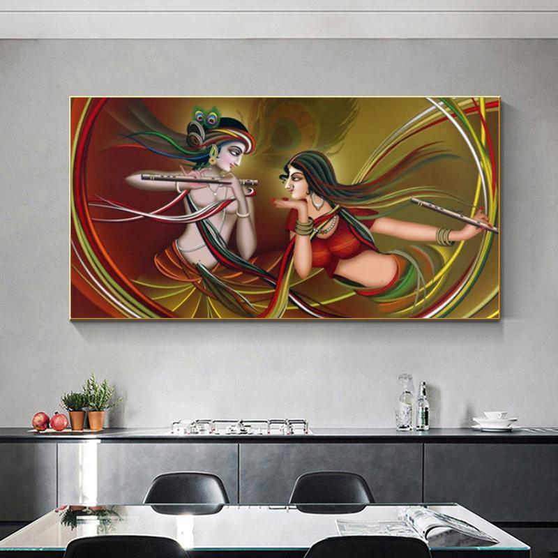 Lord Radha Krishna Postere și imprimeuri Abatract Pictură pe pânză Artă de perete pentru camera de zi Decor modern pentru locuințe Religie Cuadros
