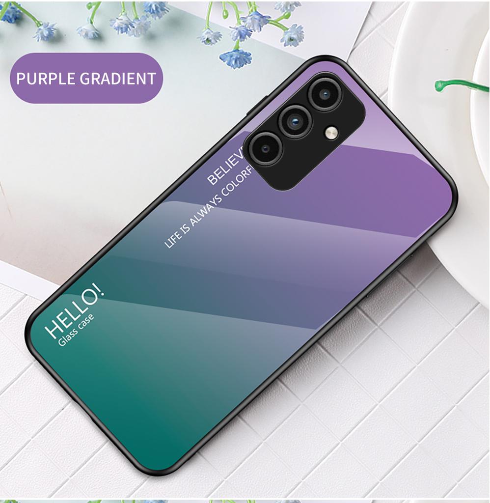 For Samsung Galaxy A25 A 25 5G deksel Gradient Aurora herdet glass myk ramme bakdeksel Telefonveske