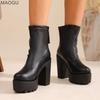 Stivaletti Corti Marroni da Donna con Suola Spessa in Pelle con Tacco Chunky per Donna Moda Primavera Autunno Botines Neri Antiscivolo